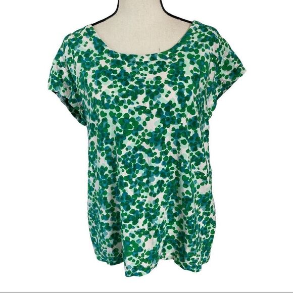 Gap Blue and Green Watercolor Print Short Sleeve Blouse - Picture 1 of 9